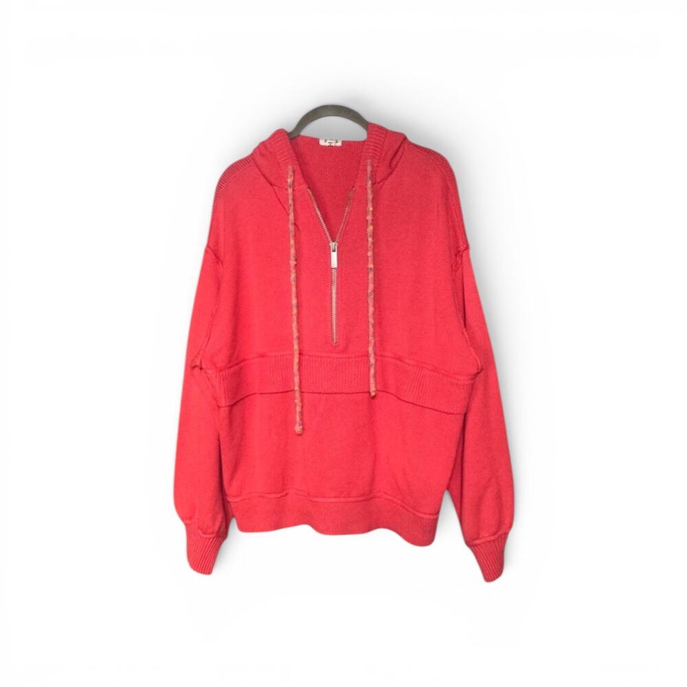 69. POL Here We Are Half Zip Hooded Sweater Color:Apple Size Medium